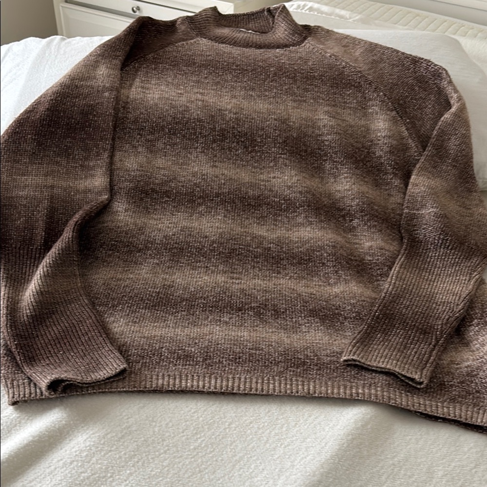 Rachel Zoe Brown Cowl Neck Sweater with Knitted Texture and Gradient Stripes